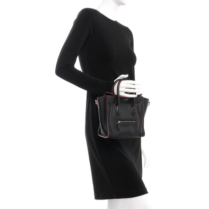 Celine Smooth Calfskin Nano Luggage Black Red 3 of 13
