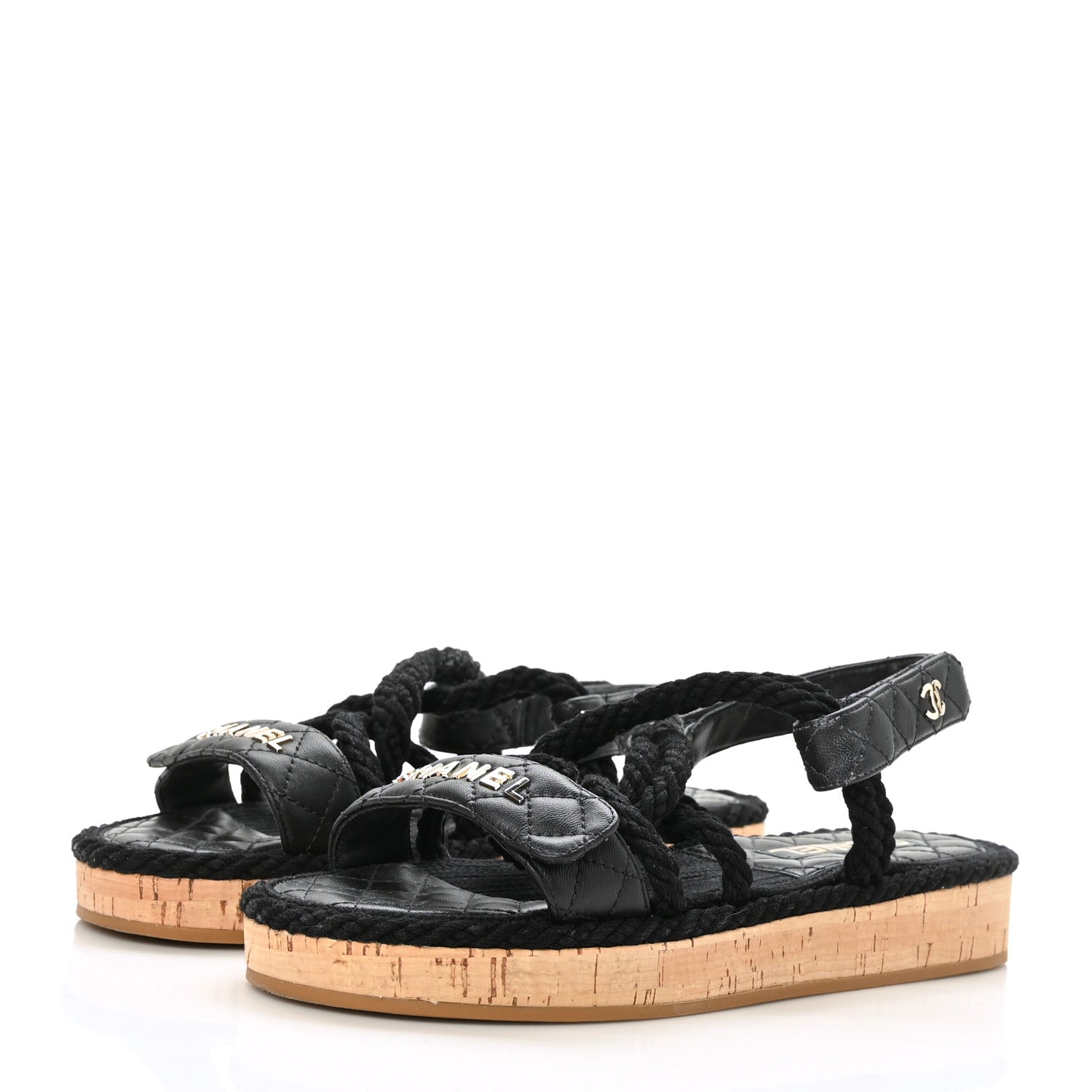 Chanel Cord Lambskin Quilted Logo Sandals 39 Black 3 of 8