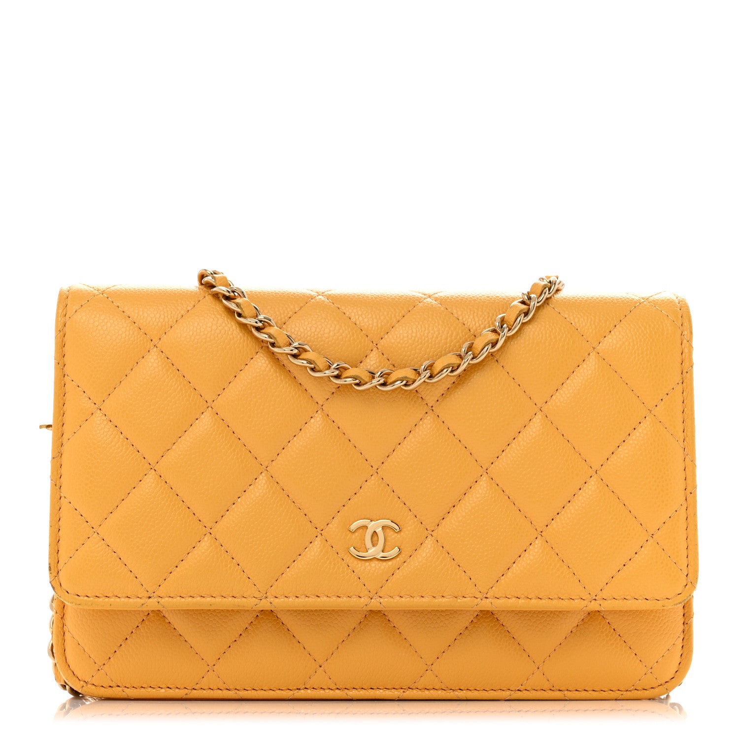 Chanel Caviar Quilted Wallet on Chain WOC Yellow 1 of 15