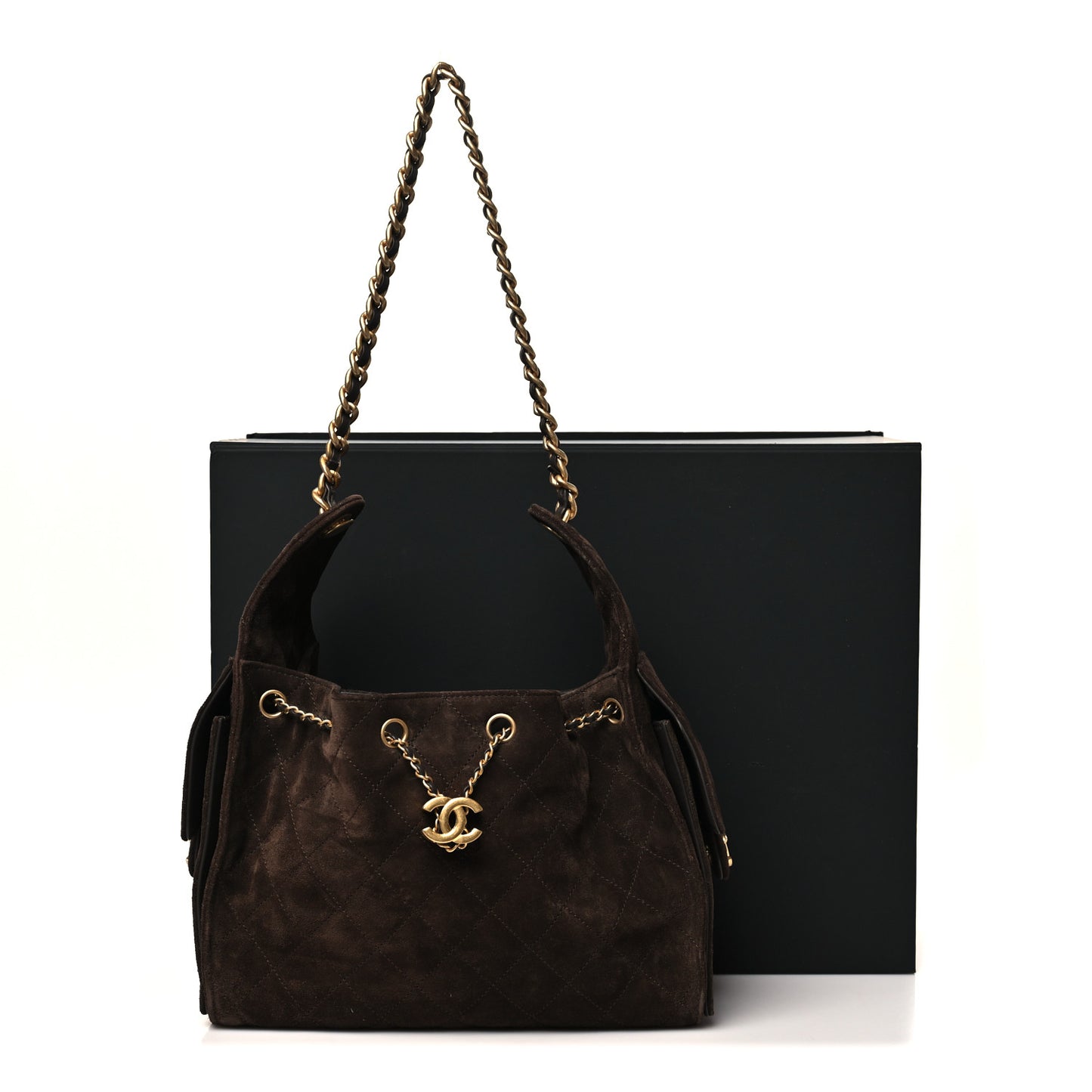 Suede Quilted Small Chanel 25 Handbag Dark Brown