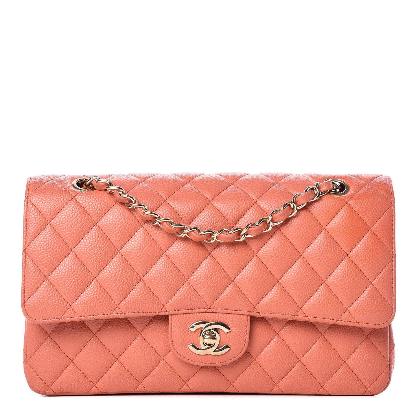 Caviar Quilted Medium Double Flap Coral