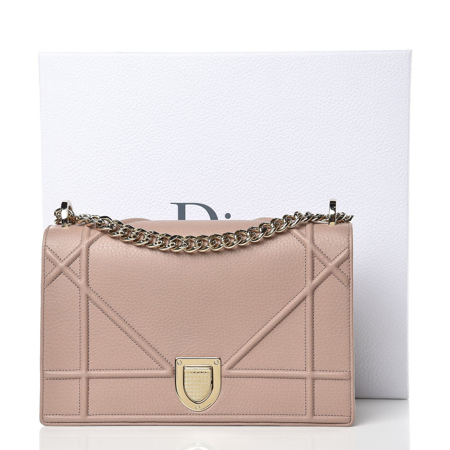 Grained Calfskin Medium Diorama Flap Bag Nude