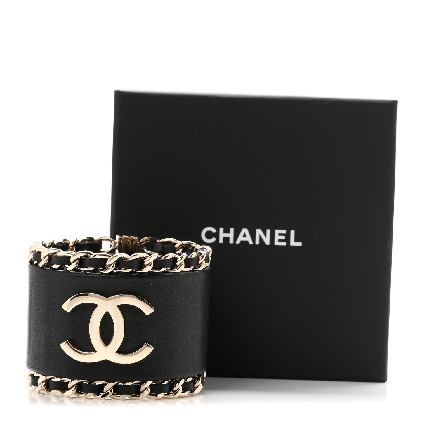 Lambskin Chain CC Cuff M Black Gold