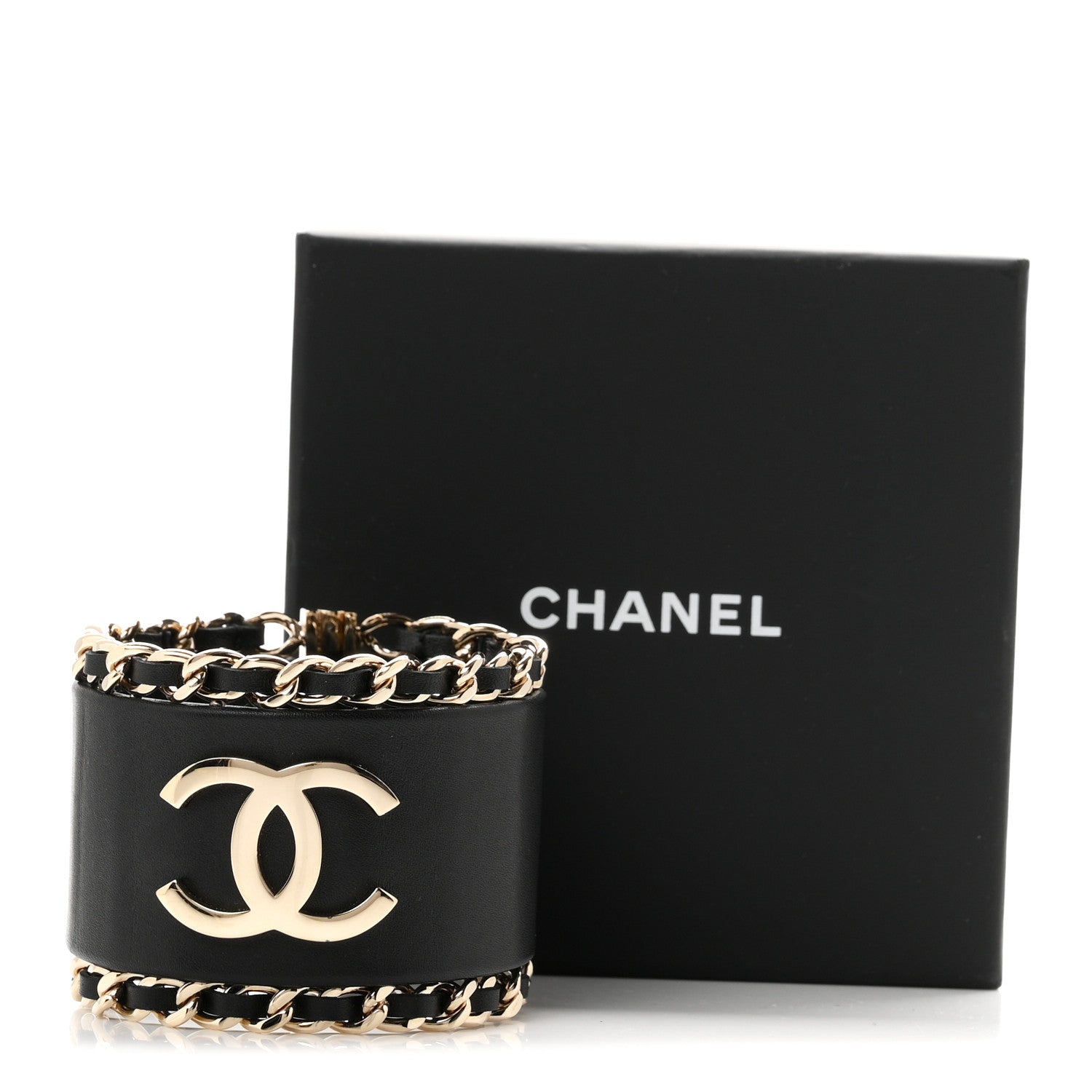 Chanel Lambskin Chain CC Cuff M Black Gold 5 of 5