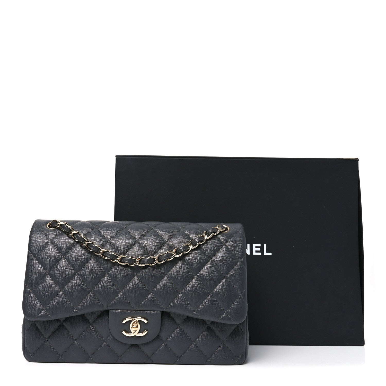 Chanel Caviar Quilted Jumbo Double Flap Dark Grey 11 of 11