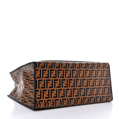 Fendi Vitello Century Wicker FF Embossed Large Runaway Shopper Tote Tobacco Black 4 of 7