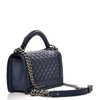 Chanel Calfskin Quilted Medium Top Handle Boy Flap Blue 3 of 7
