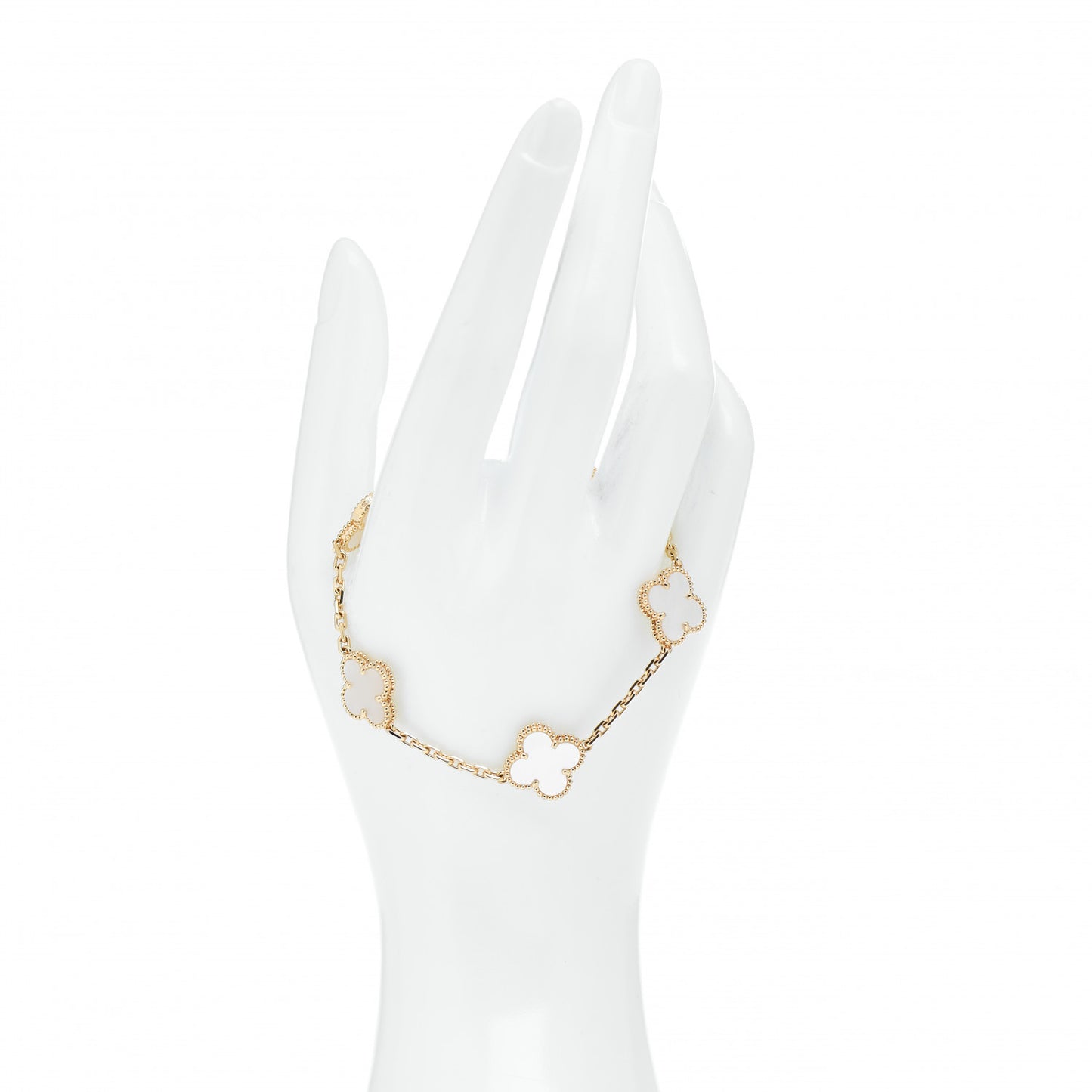 18K Yellow Gold Mother of Pearl 5 Motifs Vintage Alhambra Bracelet