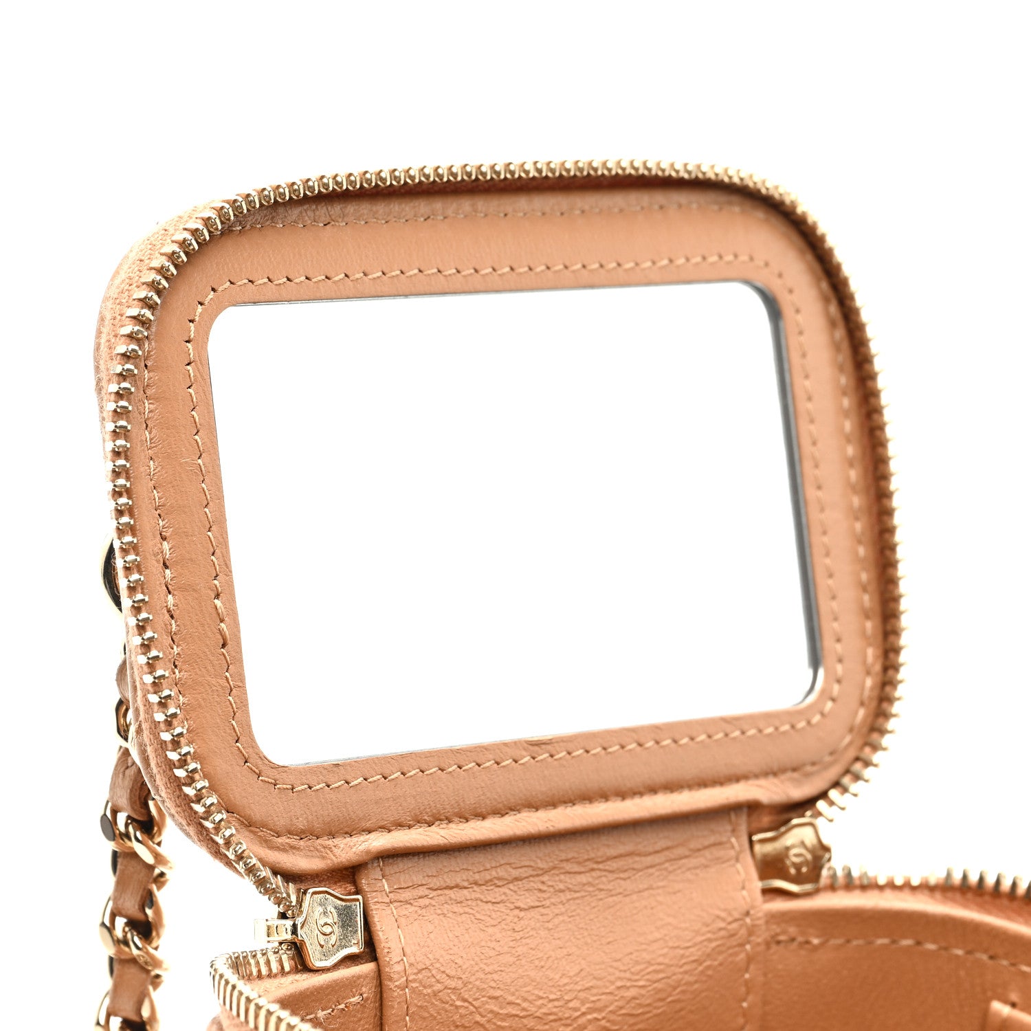 Chanel Lambskin Quilted Top Handle Mini Vanity Case With Chain Beige 8 of 10