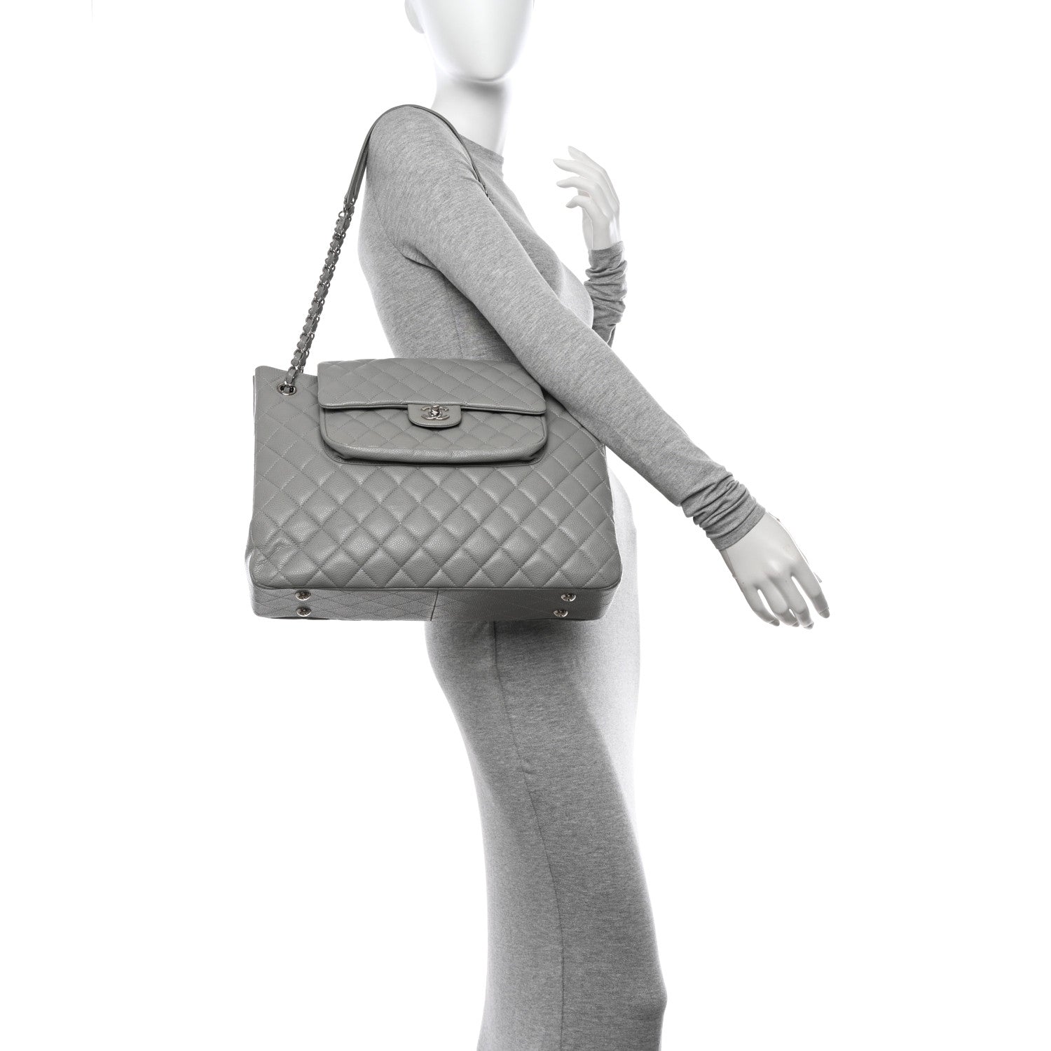 Chanel Caviar Quilted Maxi Paris Edinburgh Flap Light Grey 2 of 13