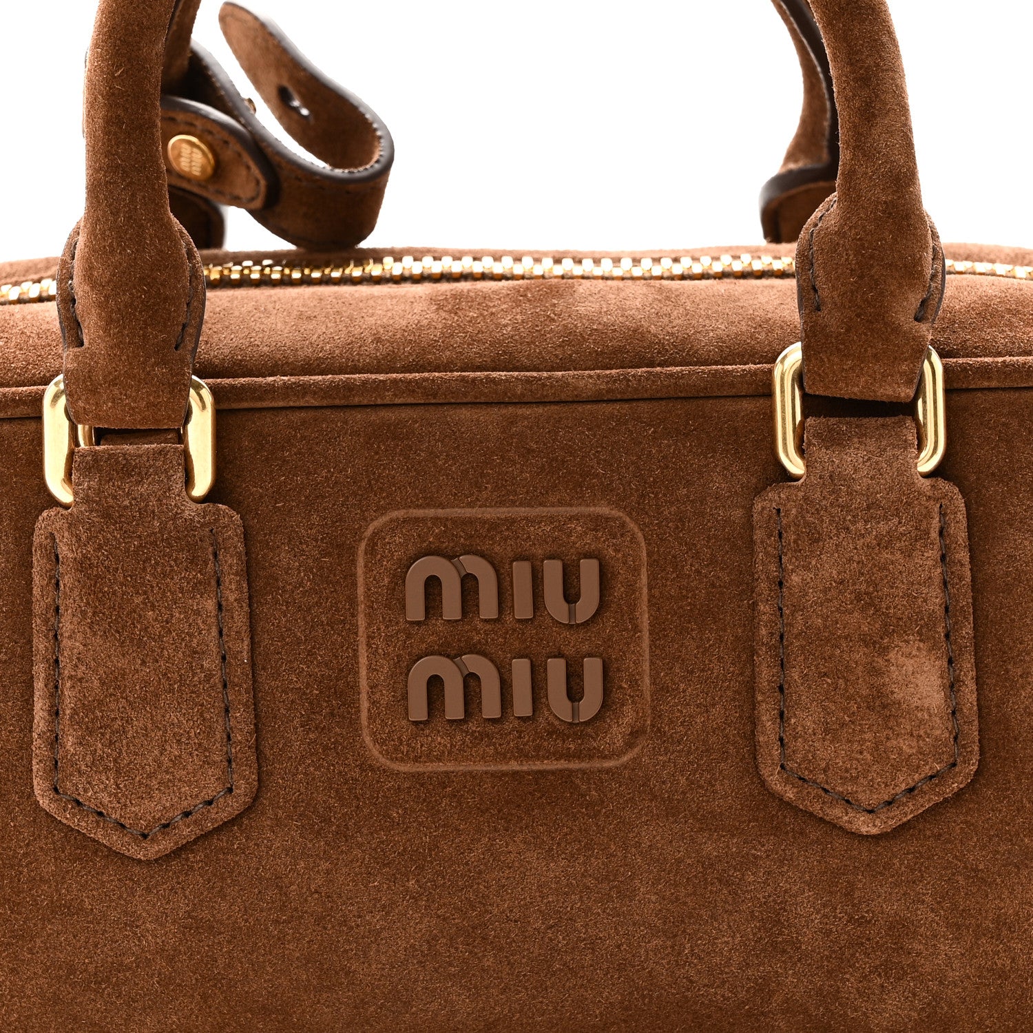 Miu Miu Suede Padded Regular Arcadie Top Handle Bag Cacao 7 of 9
