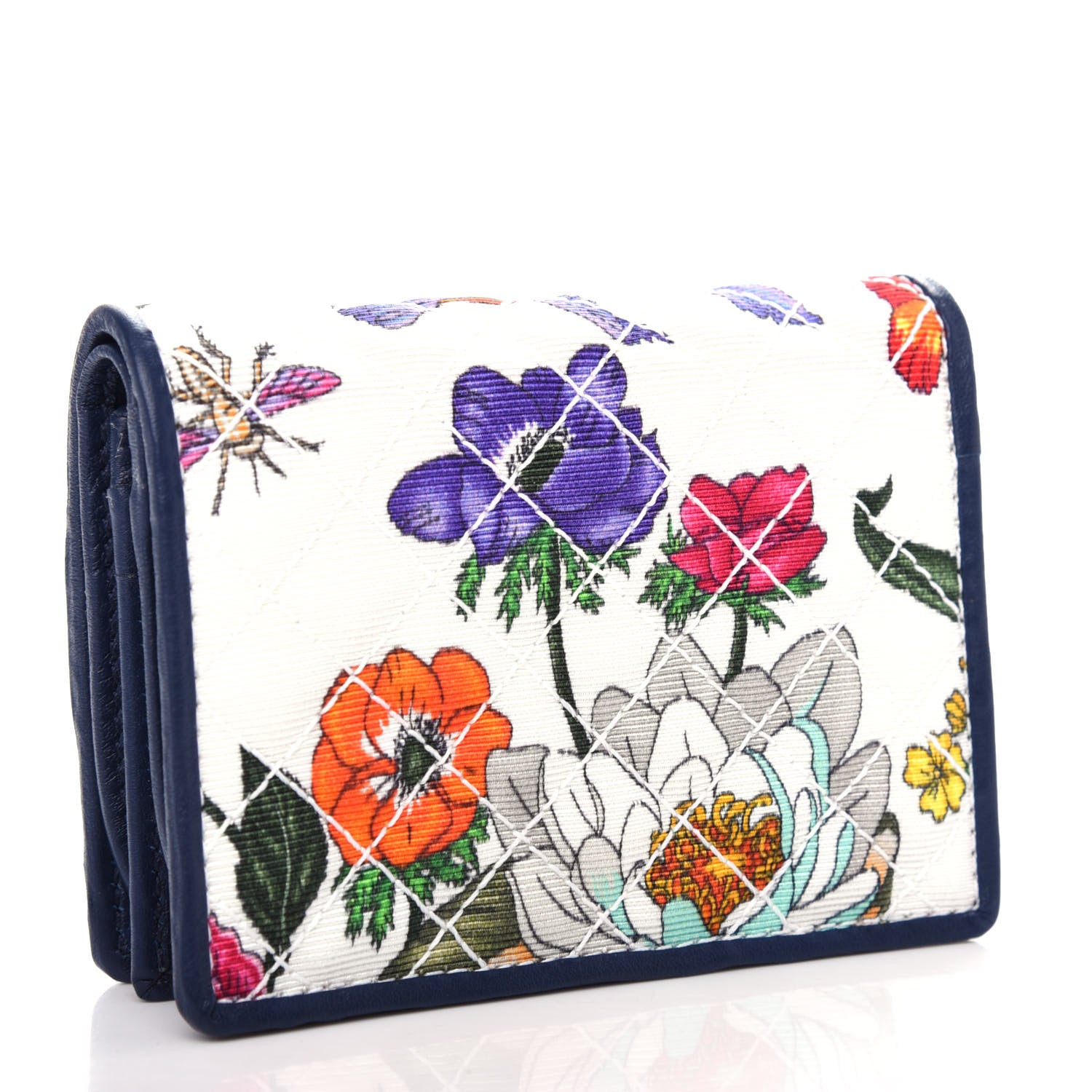 Gucci Canvas Flora Floral Trapuntata Zumi Card Case Wallet Great White Multicolor Blue Agata 3 of 7