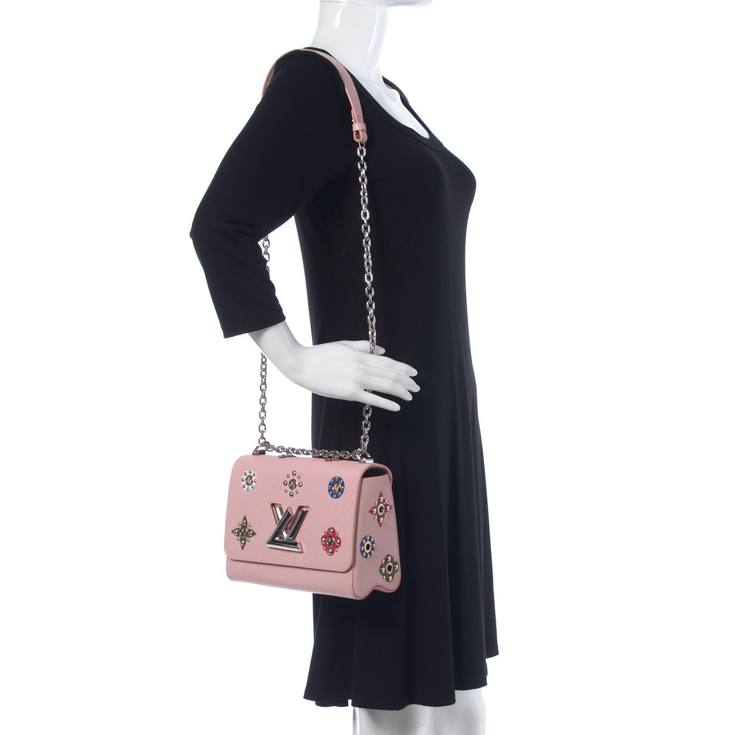 Epi Mechanical Flowers Twist Shoulder Bag MM Rose Ballerine
