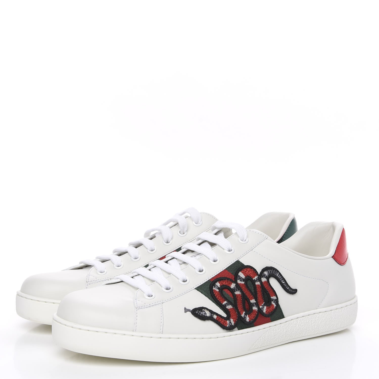 Gucci Calfskin Ayers Kingsnake Embroidered Mens Ace Sneakers 11 Green Red 3 of 11