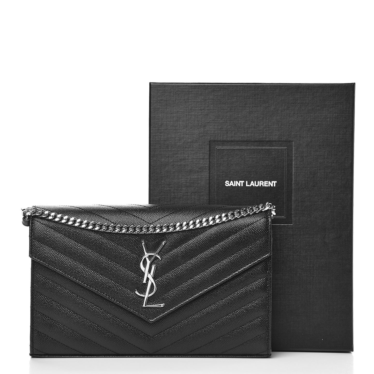 Grain De Poudre Matelasse Chevron Monogram Chain Wallet Black