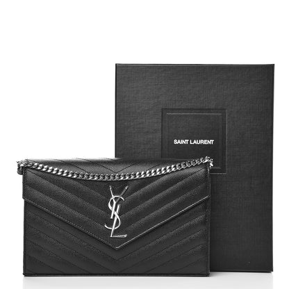 Saint Laurent Grain De Poudre Matelasse Chevron Monogram Chain Wallet Black 7 of 7