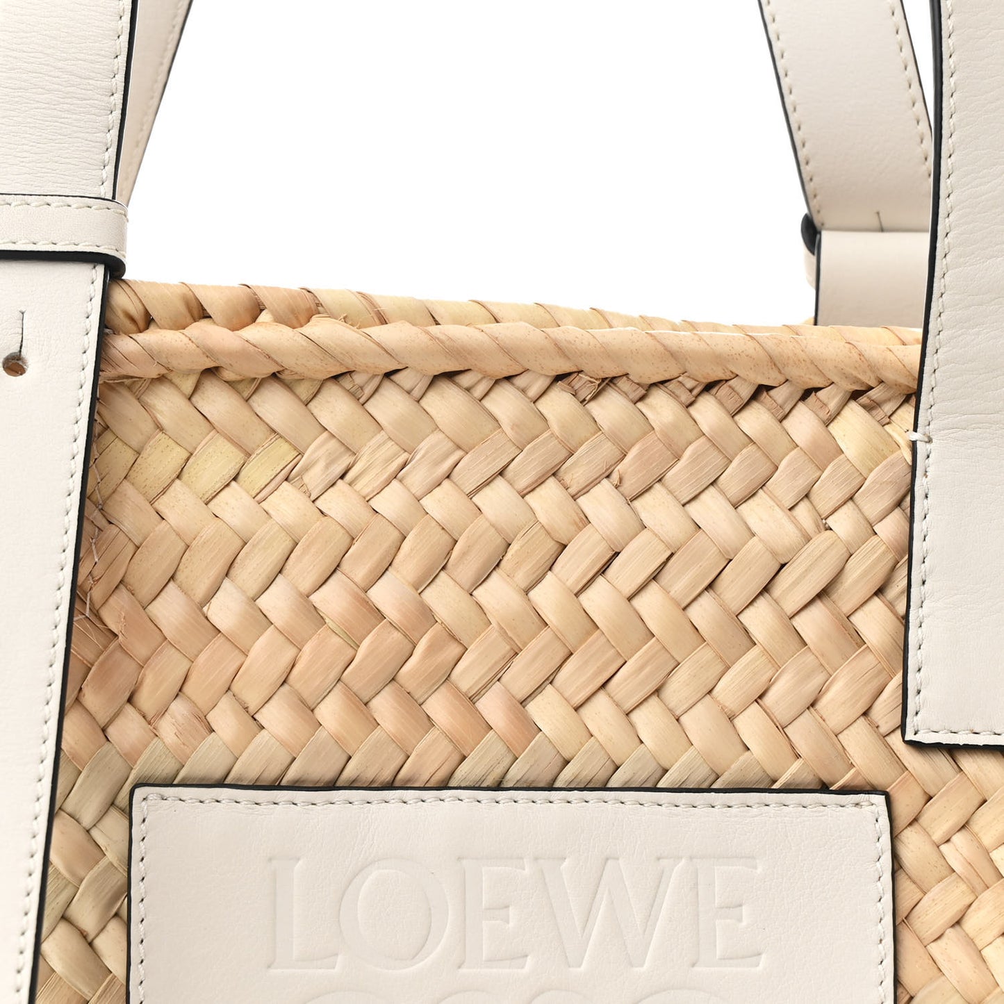 Raffia Medium Basket Tote Bag Natural White