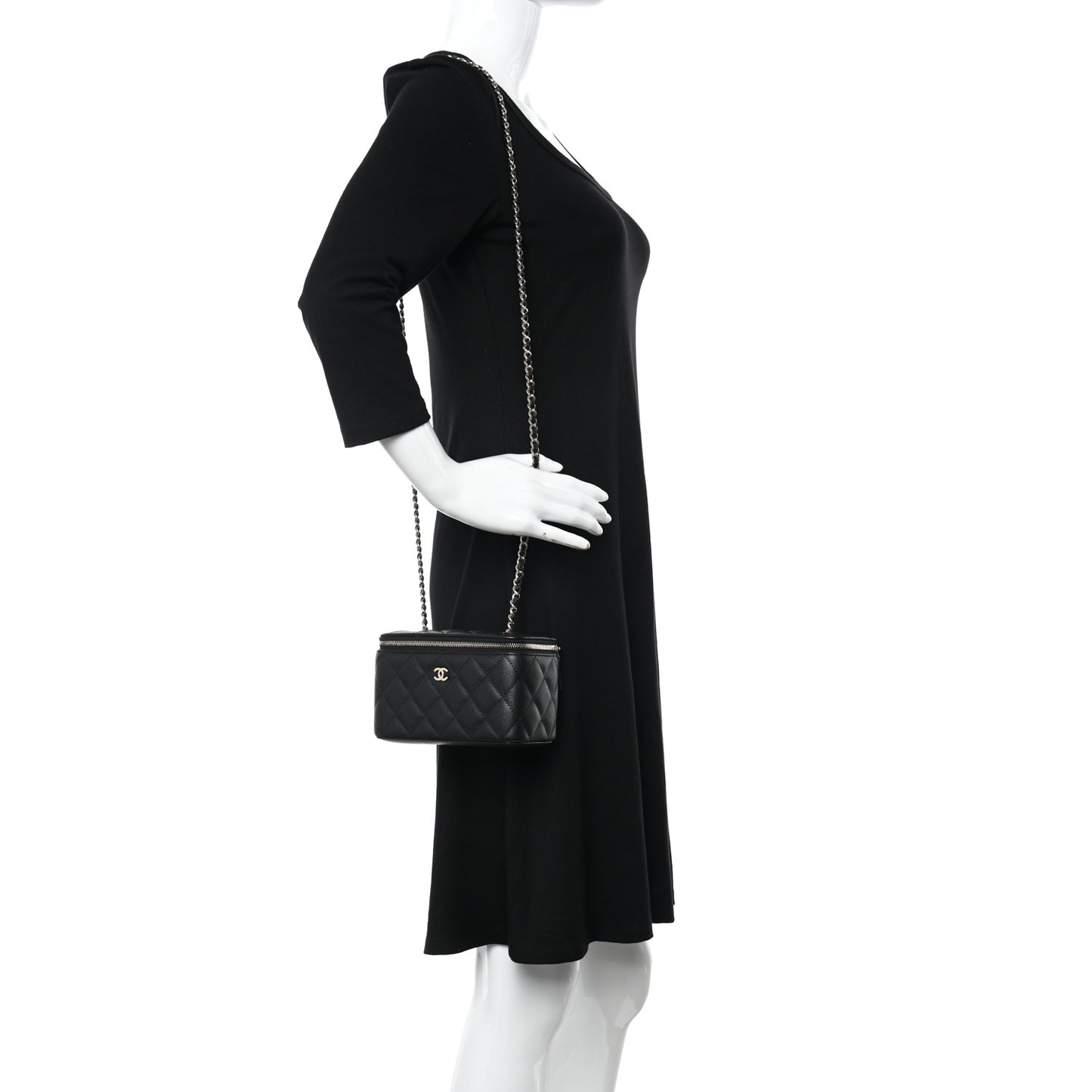 Caviar Quilted Small Vanity Case With Chain Black