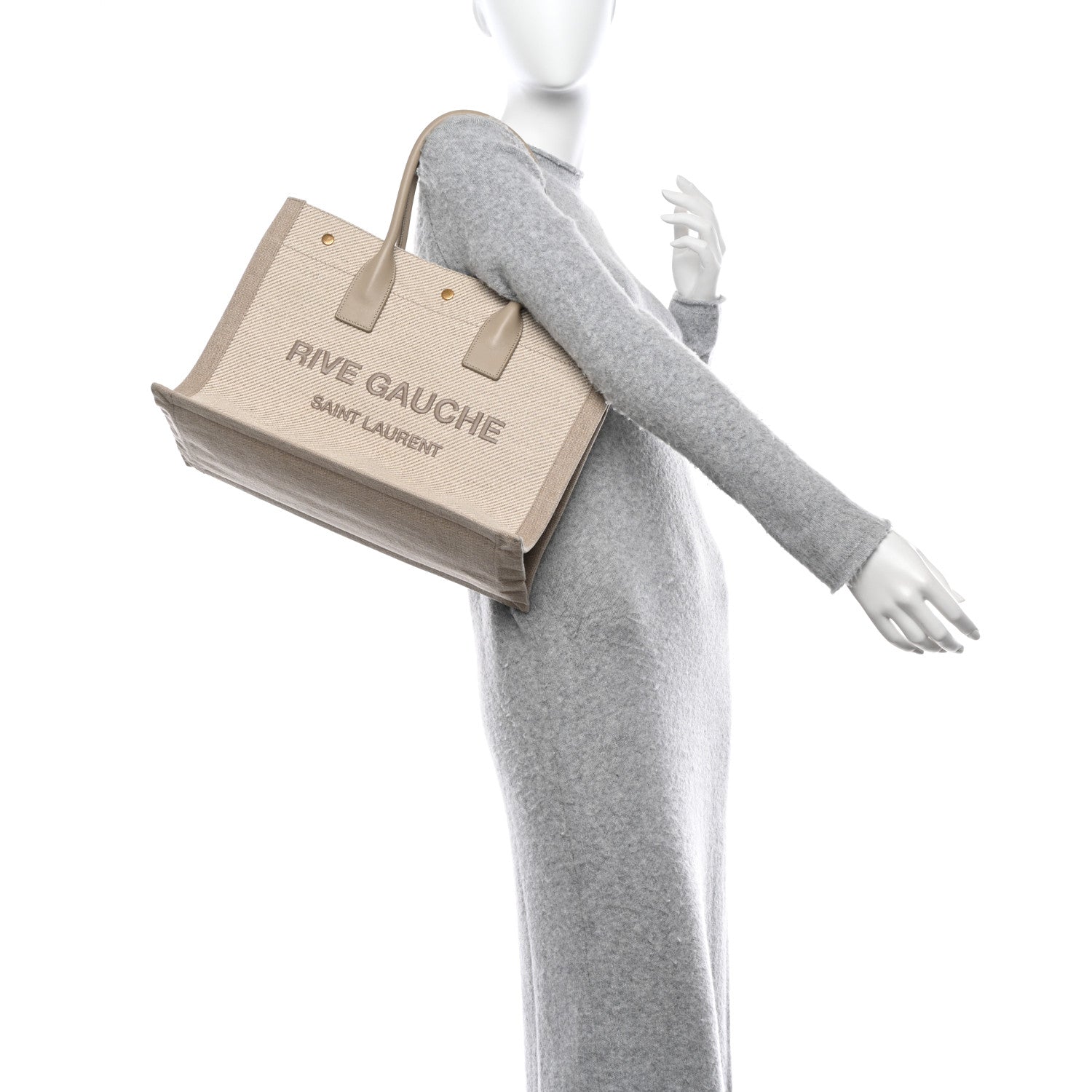 Saint Laurent SAINT LAURENT Linen Calfskin Small Rive Gauche Tote Beige Sea Salt 2 of 16