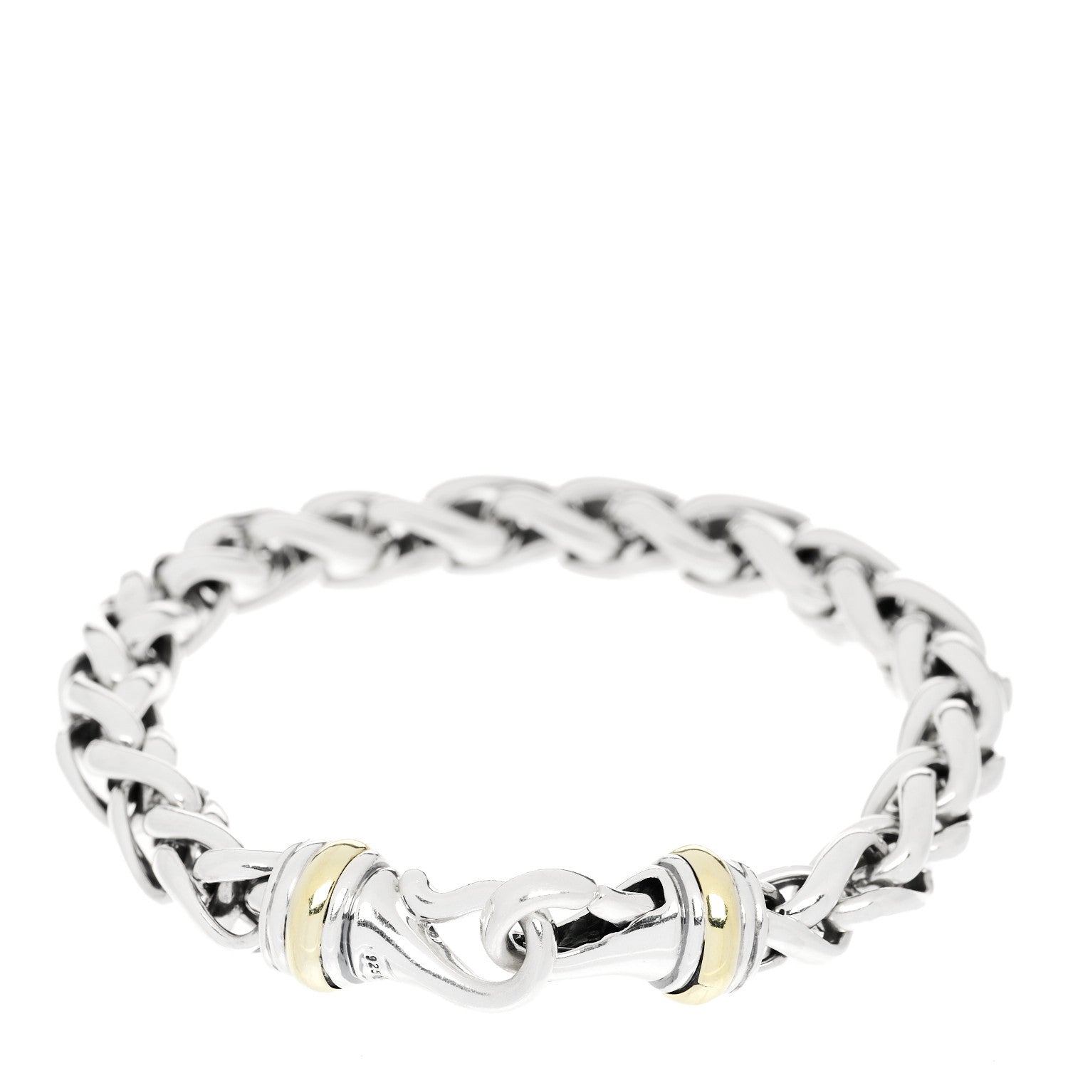 David Yurman Sterling Silver 14K Yellow Gold 8mm Wheat Chain Bracelet 1 of 4