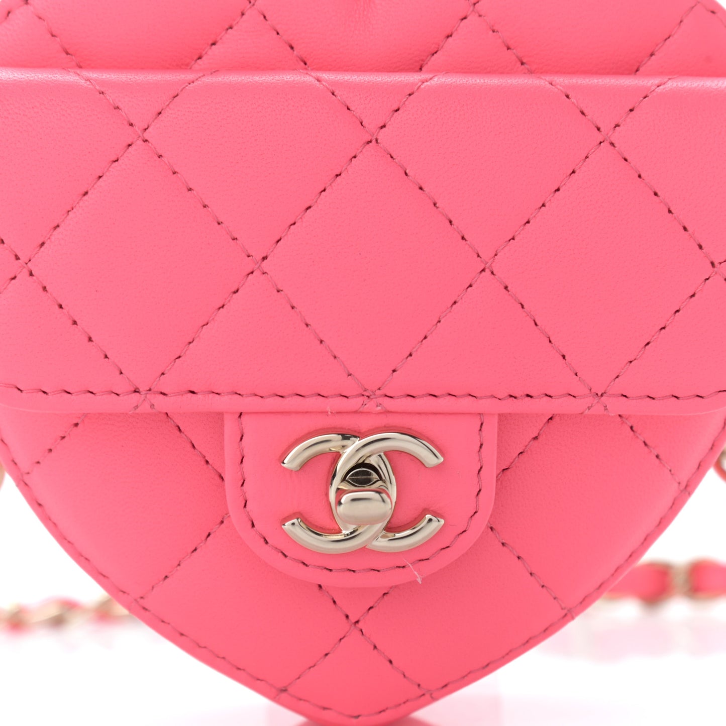 Lambskin Quilted CC In Love Heart Waist Belt Bag With Chain Pink