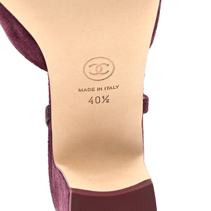 Chanel Suede Patent Cap Toe CC Slingback Pumps 40.5 Burgundy 7 of 10
