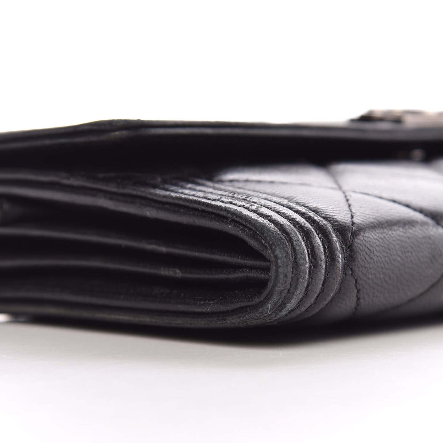 Lambskin Quilted Boy Flap Wallet Black