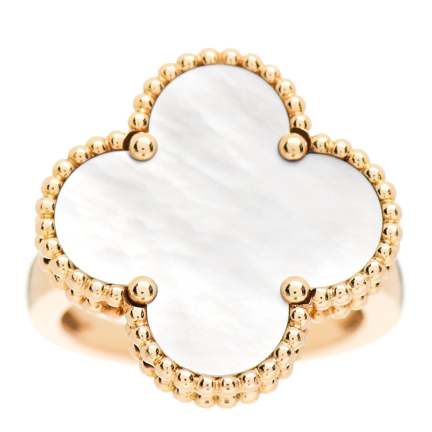 Van Cleef & Arpels 18K Yellow Gold Mother of Pearl Magic Alhambra Ring 54 6.75 1 of 6