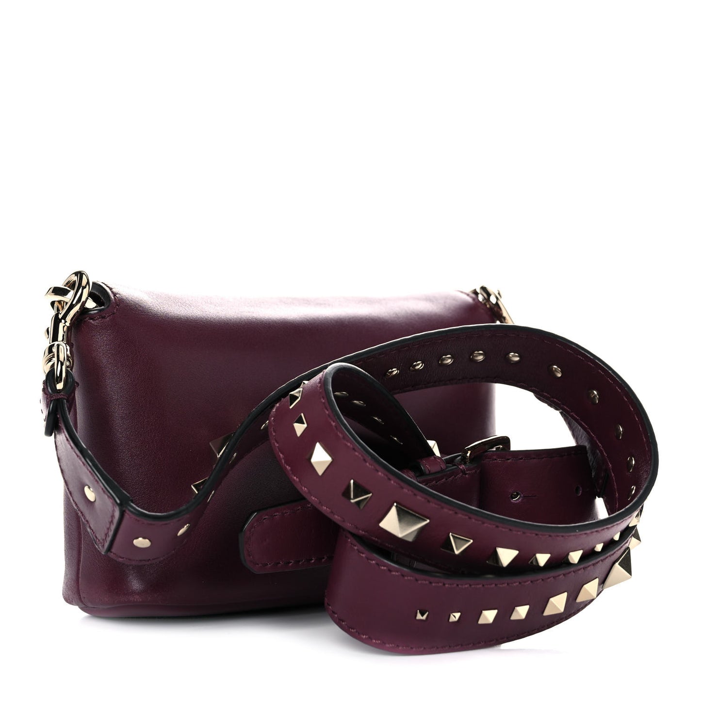Vitello Small Rockstud Demilune Shoulder Bag Vinaccia