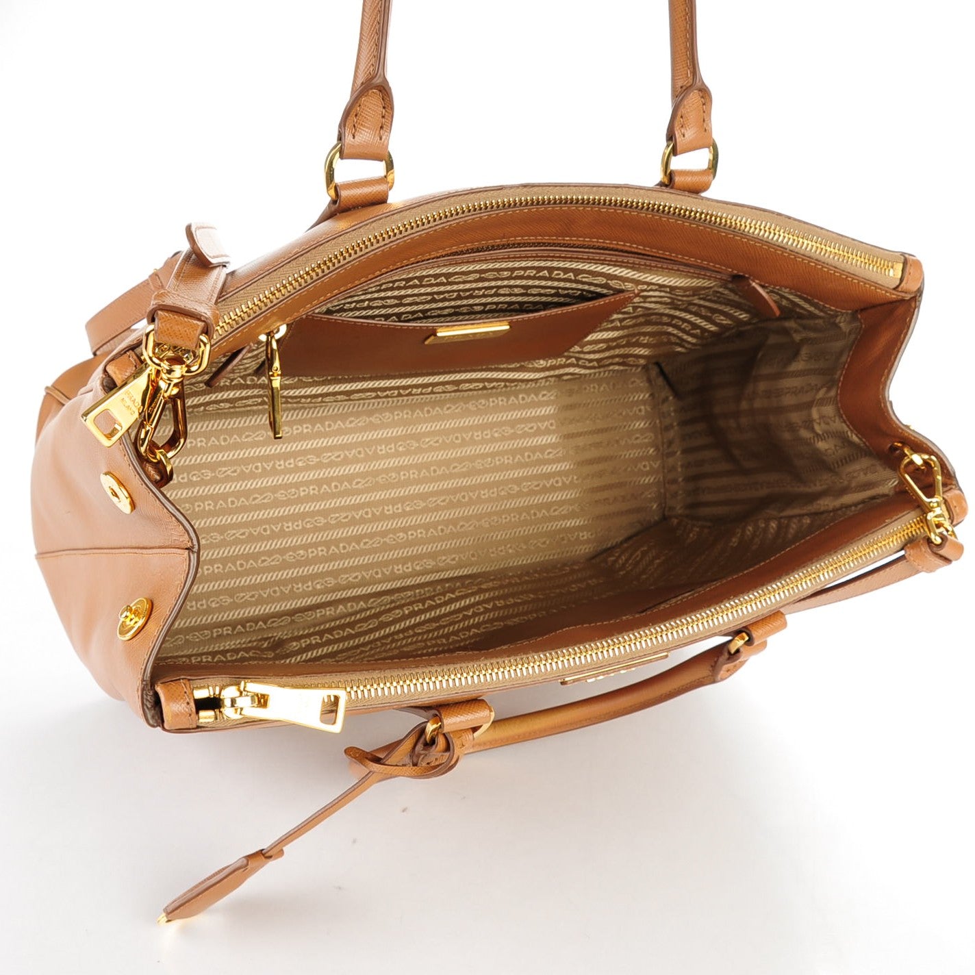 Prada Saffiano Large Galleria Double Zip Tote Caramel 6 of 9