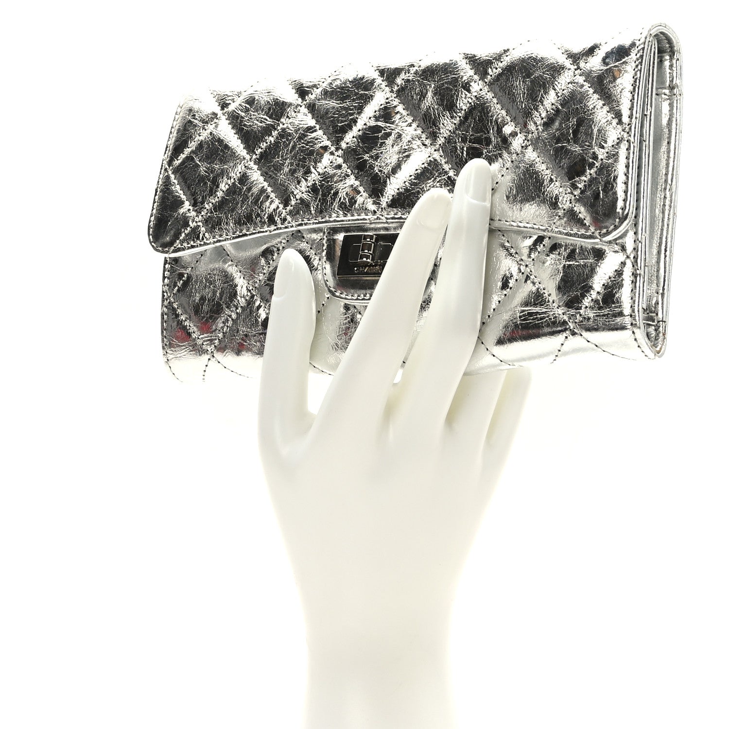 Chanel Metallic Aged Calfskin Quilted Reissue Long Flap Wallet Light Silver 2 of 7