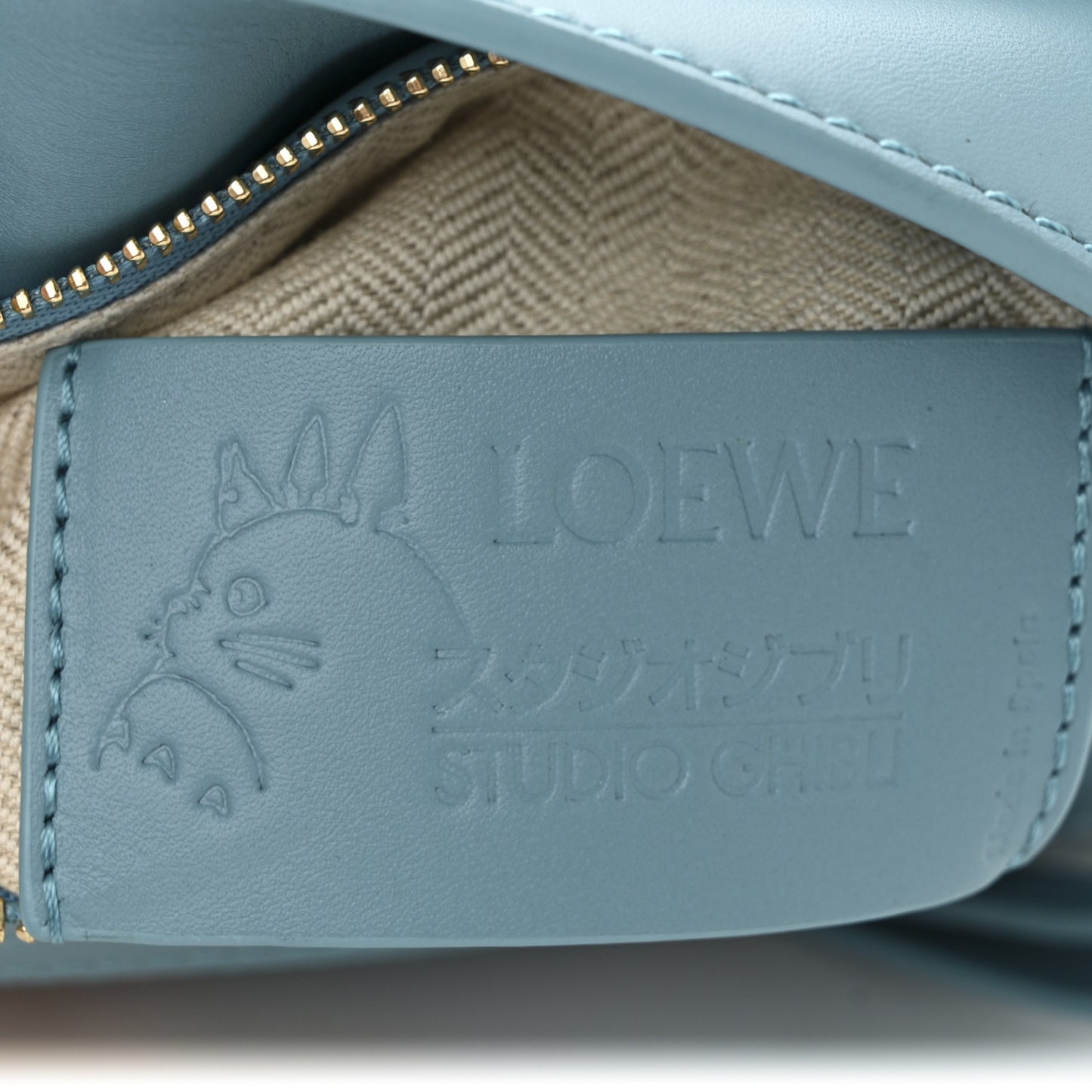 X HOWLS MOVING CASTLE Satin Calfskin Mini Heen Puzzle Bag Light Blue