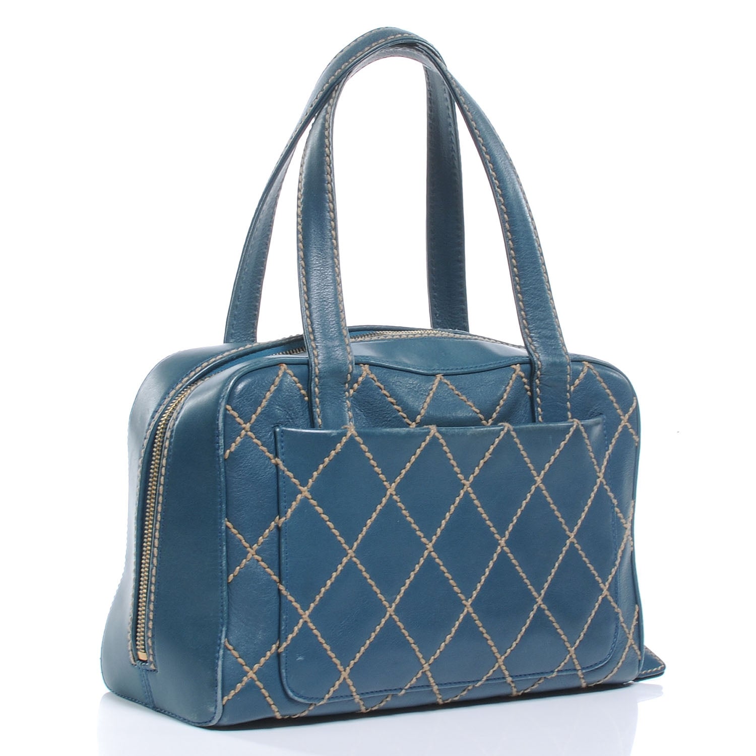 Chanel Leather Contrast Stitch Surpique Handbag Blue 3 of 6