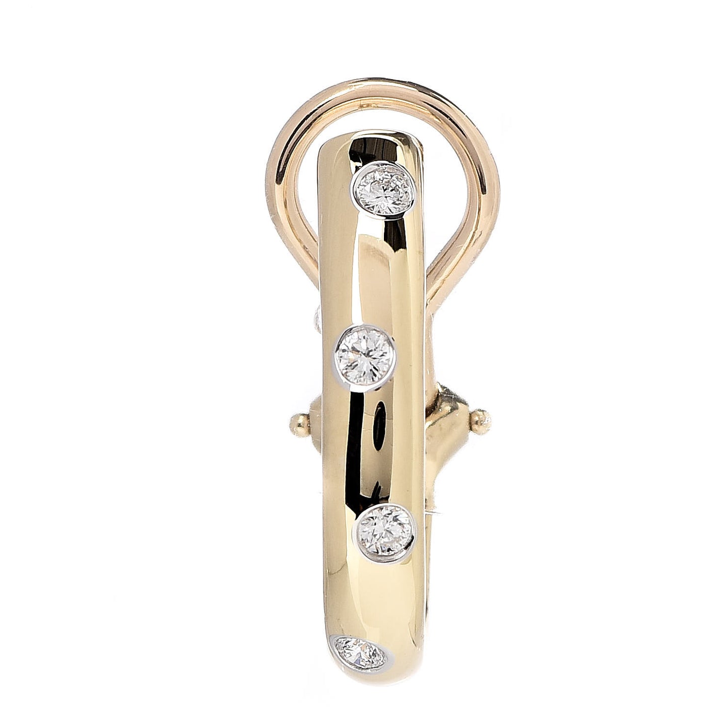18K Yellow Gold Platinum Diamond Single Etoile Half Hoop Clip On Earring