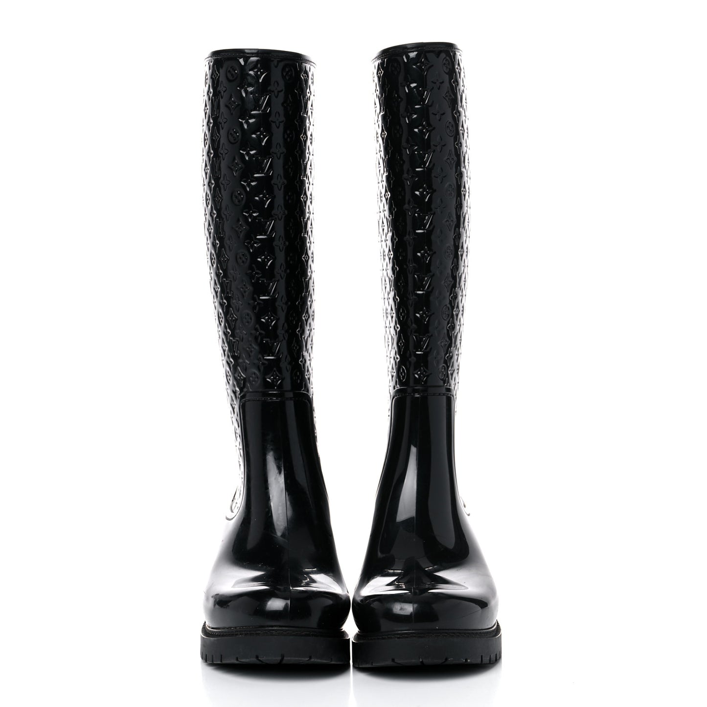 Rubber Embossed Monogram Splash Rain Boots 38 Black