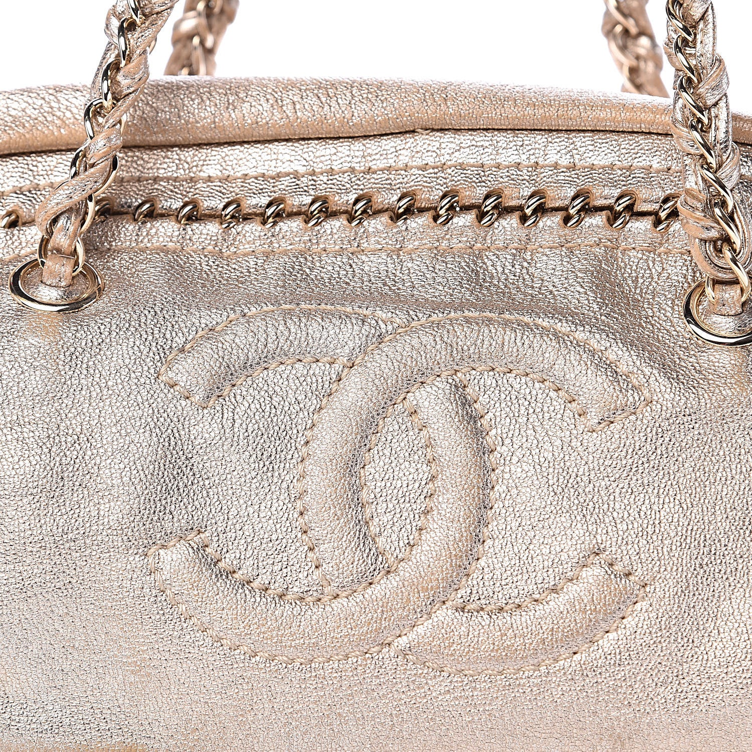 Chanel Metallic Goatskin Medium Luxe Ligne Bowler Gold 15 of 15