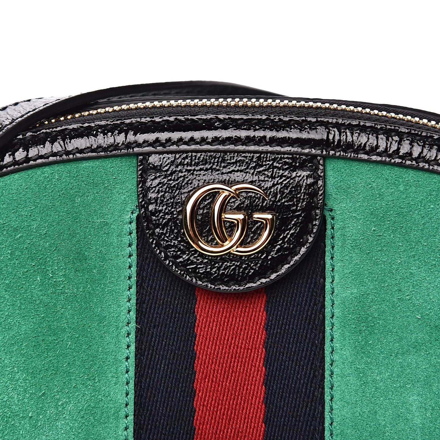 Suede Patent GG Web Small Ophidia Dome Shoulder Bag New Shamarock Black