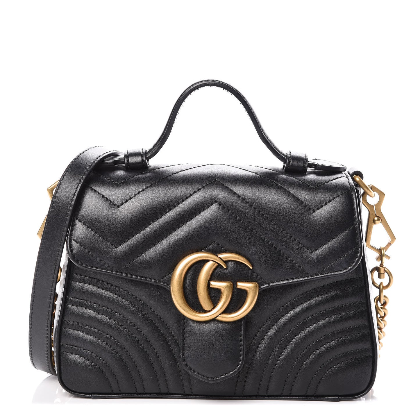 Calfskin Matelasse Mini GG Marmont Top Handle Shoulder Bag Black