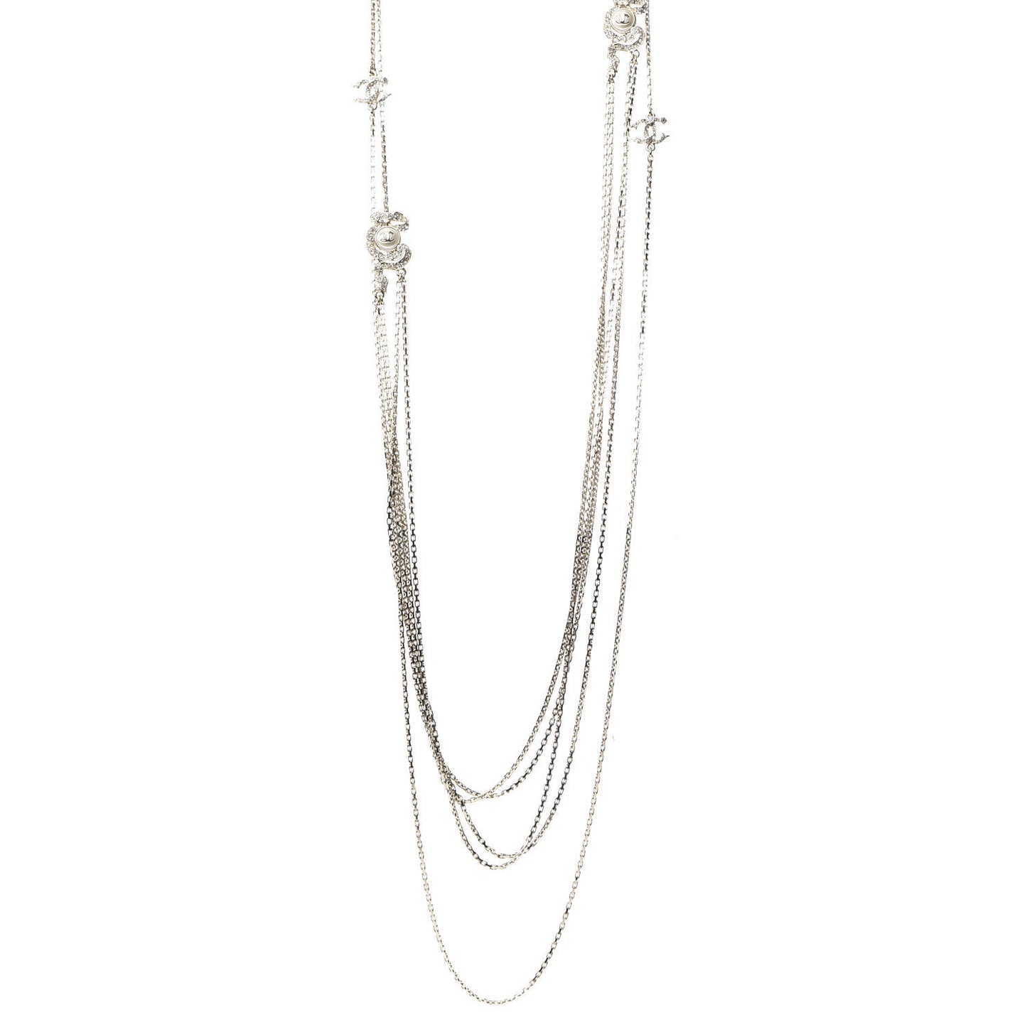 Crystal Pearl CC Long Multistrand Necklace Light Gold