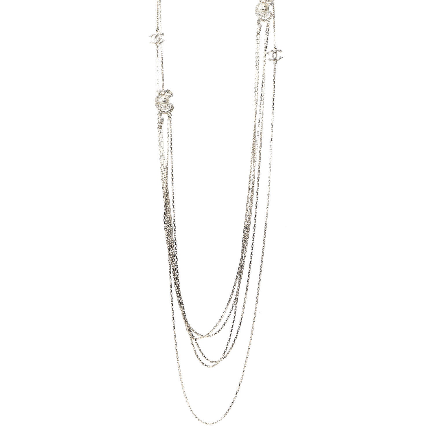Chanel Crystal Pearl CC Long Multistrand Necklace Light Gold 1 of 6