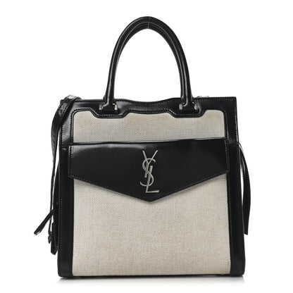 Saint Laurent Canvas Calfskin Small Uptown Tote Black 1 of 10
