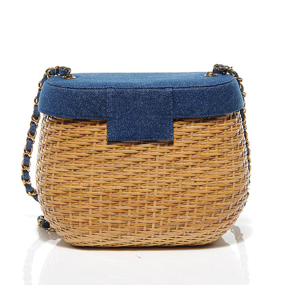 Chanel Straw Bag Denim CC 7 of 8
