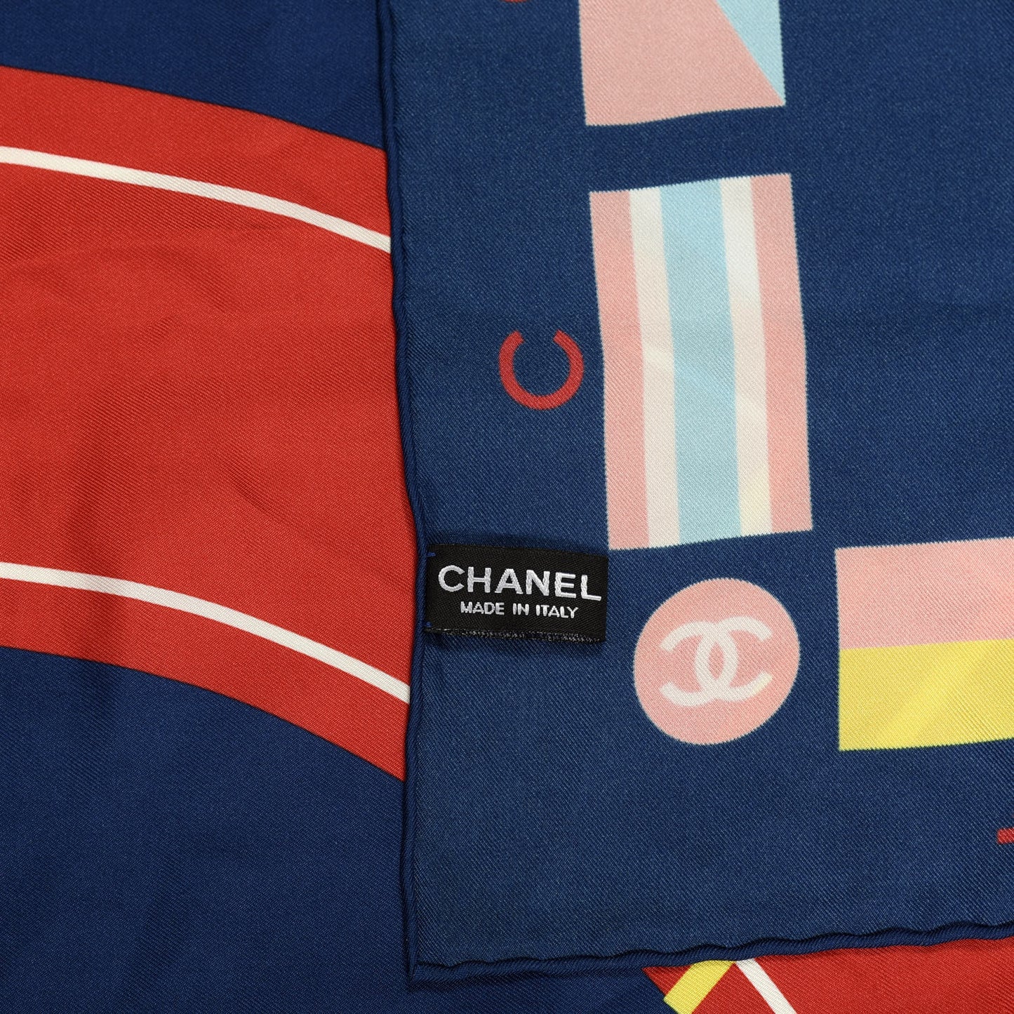 Silk Cruise Print CC Square Scarf Blue Red