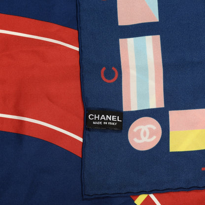 Chanel Silk Cruise Print CC Square Scarf Blue Red 3 of 3