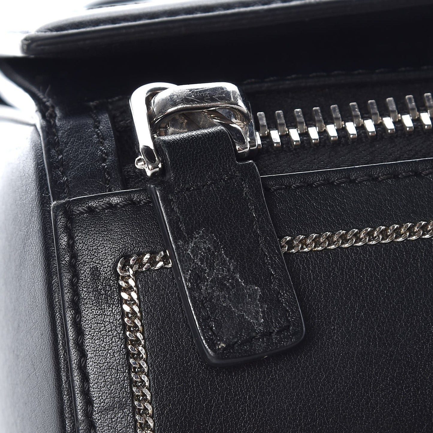 Calfskin Chain Embellished Mini Pandora Box Crossbody Bag Black