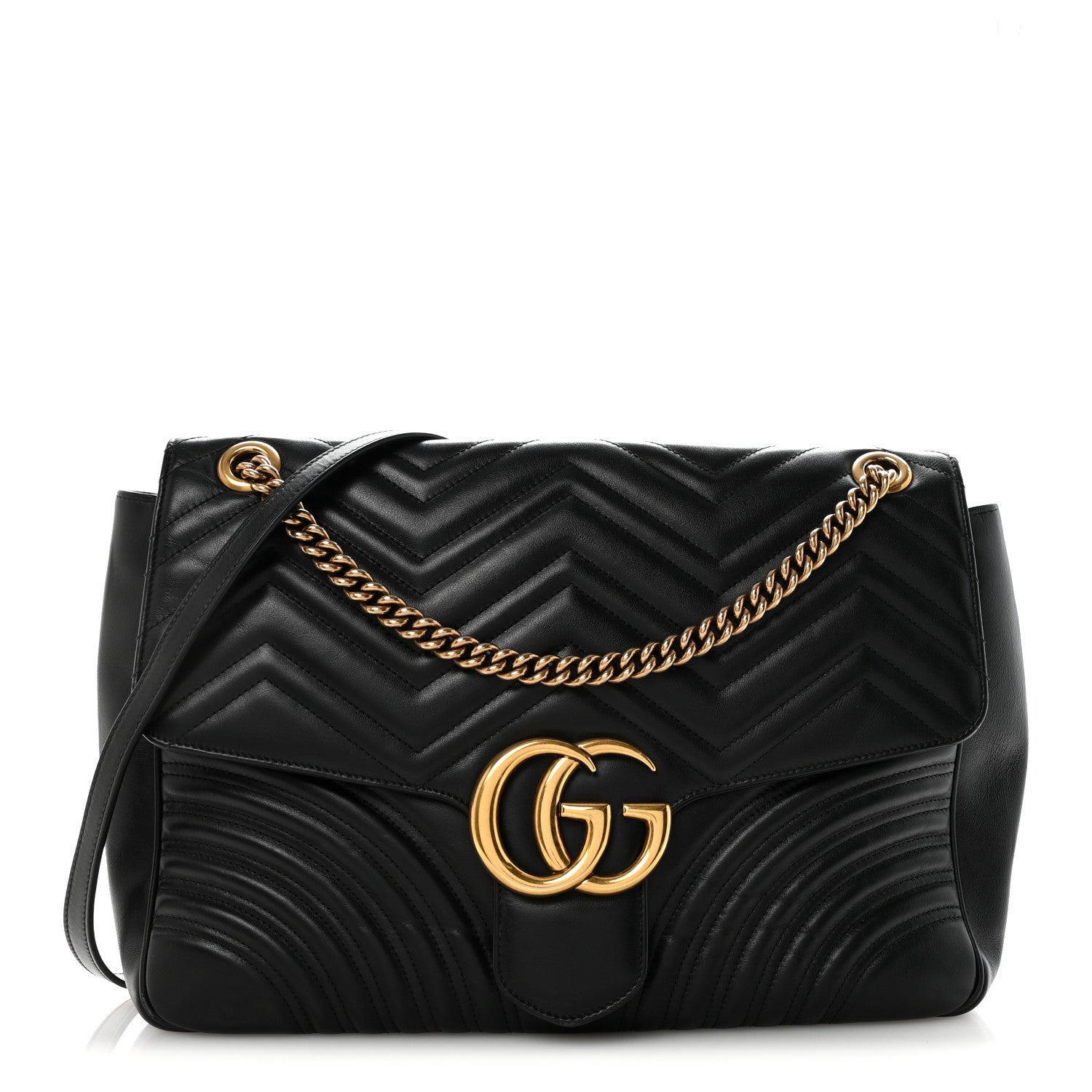 Gucci Calfskin Matelasse Large GG Marmont Shoulder Bag Black 1 of 10
