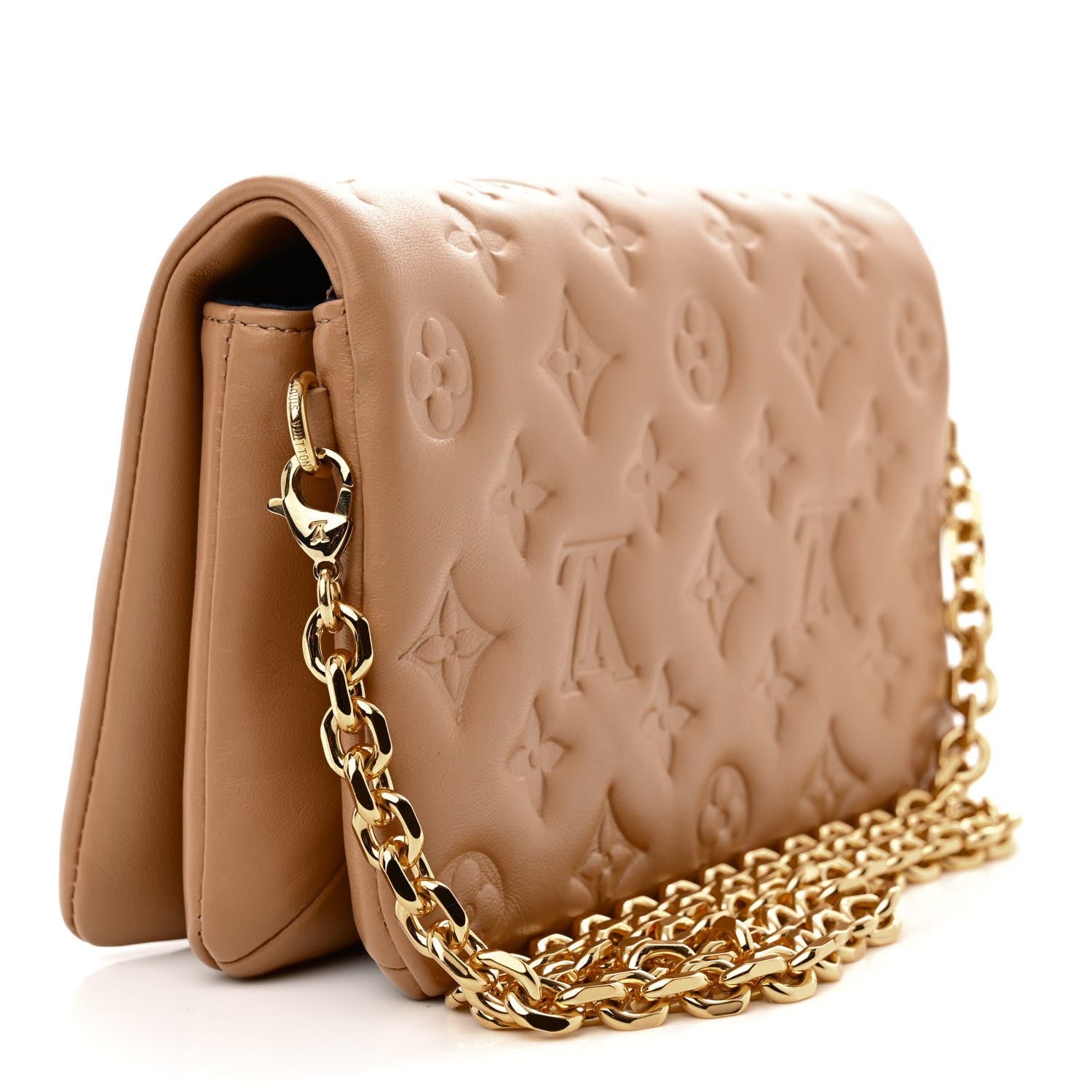 Louis Vuitton Lambskin Embossed Monogram Pochette Coussin Camel 2 of 10