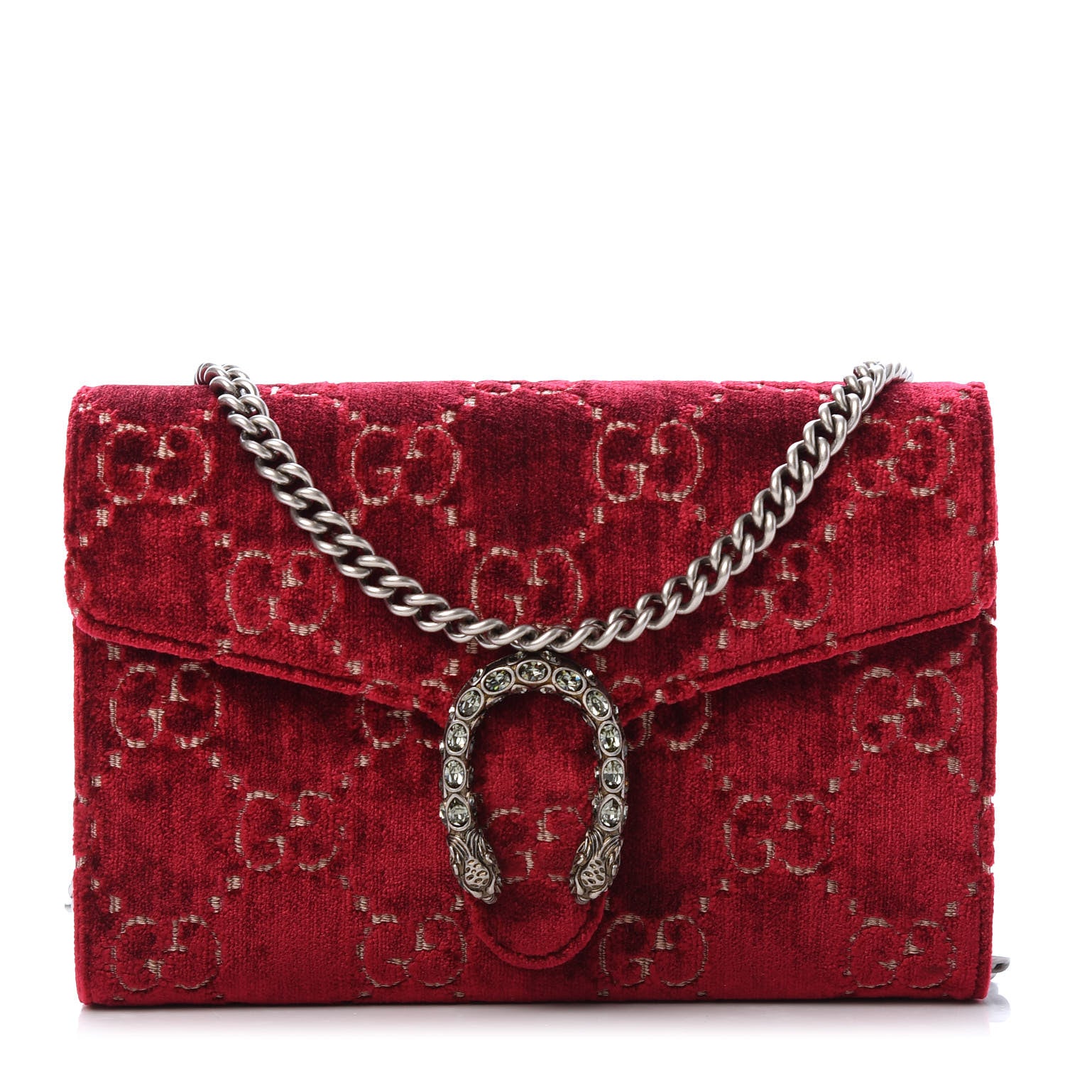 Gucci Velvet GG Monogram Mini Dionysus Chain Wallet Red Cipria 1 of 11