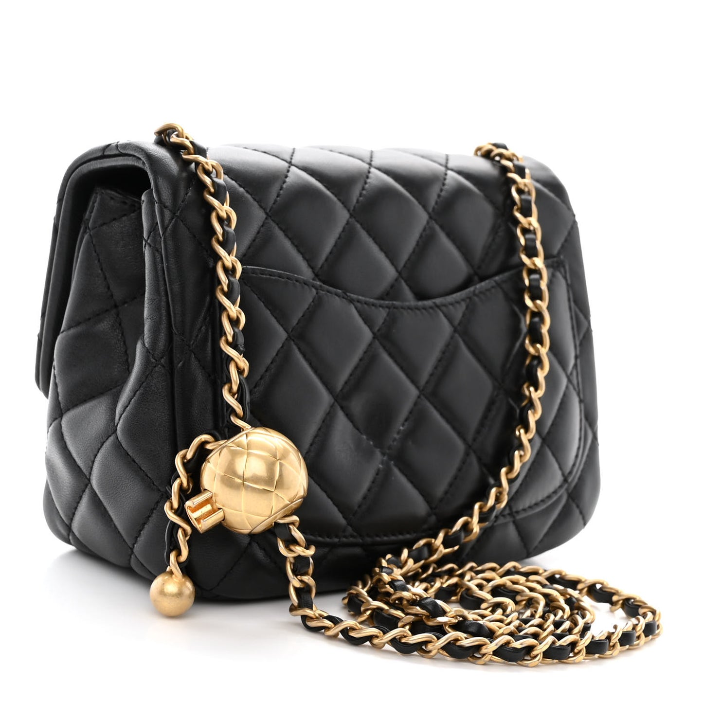 Lambskin Quilted Mini Pearl Crush Flap Black