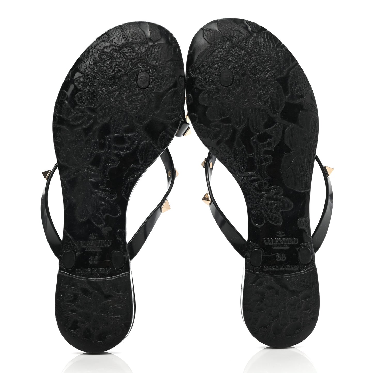 PVC Jelly Rockstud Bow Thong Sandals 35 Black